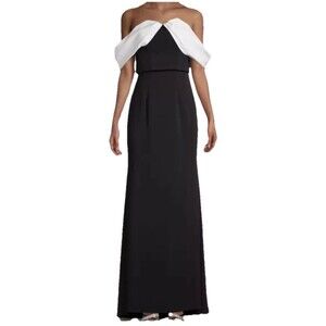 Carmen Marc Valvo Gown 16 Black White Off Shoulder Formal Dress NWT Evening Gala
